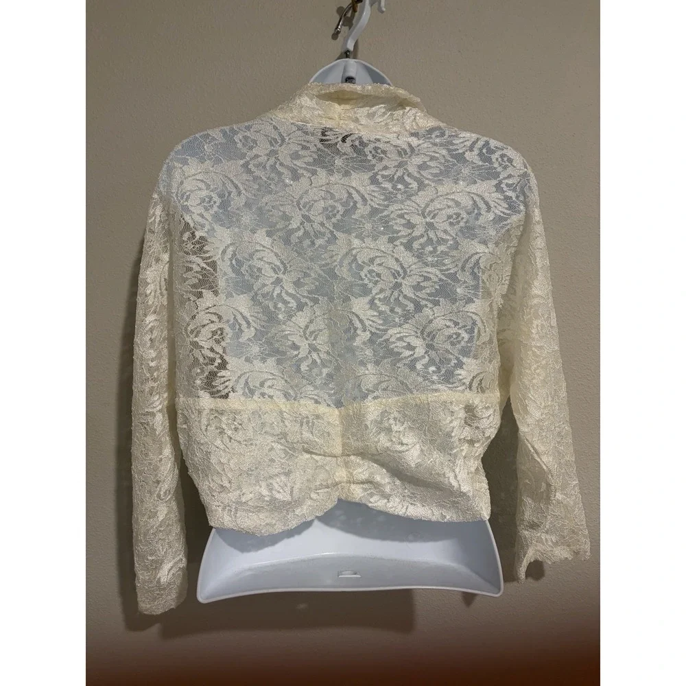 Tahari ASL Bolero~XL~Off White Lace Sequin Crop Shrug Formal Evening Covers Arms - Picture 7 of 14